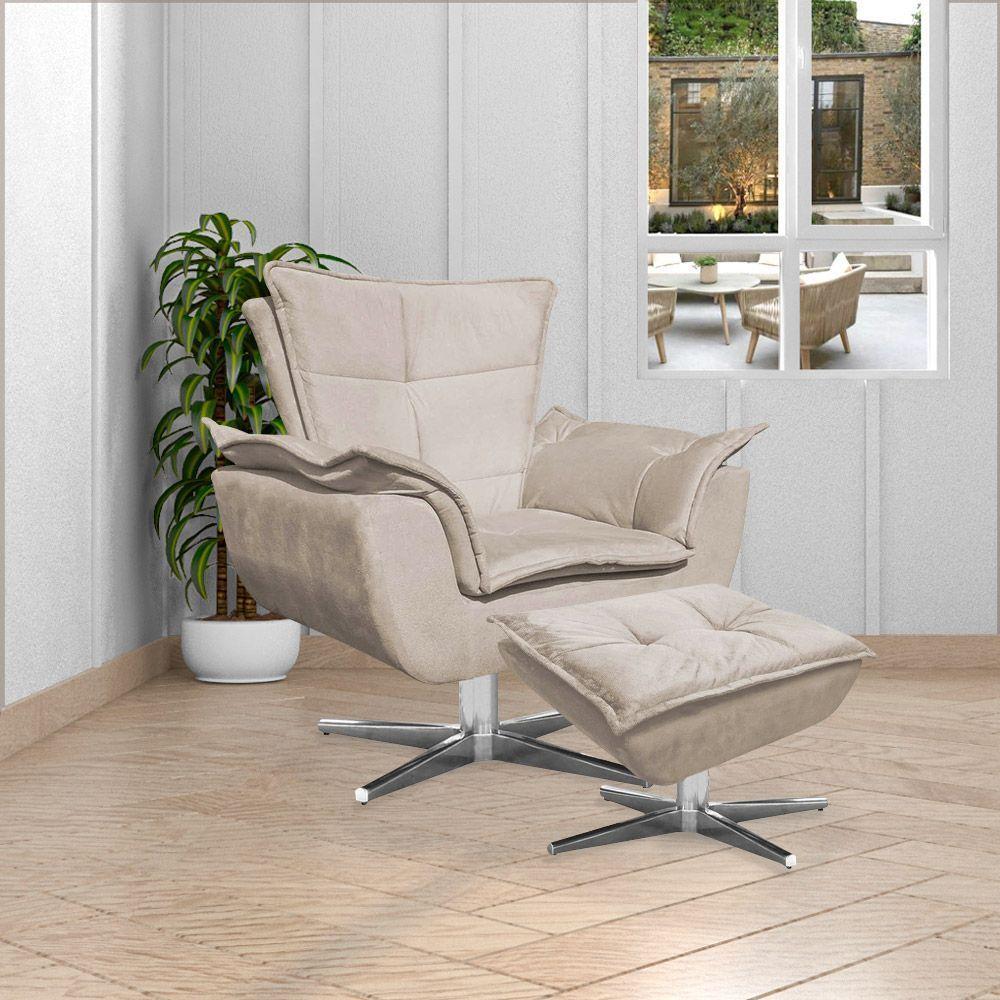 Puff Decorativo Base Giratória Cromada Charger Suede Bege G19 - Gran Belo - 7