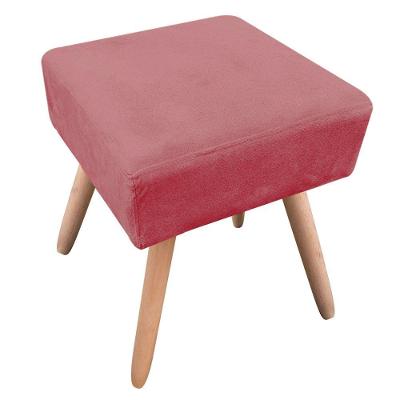 Puff Decorativo Ibiza Quadrado Suede Pés Palito Natural Rose