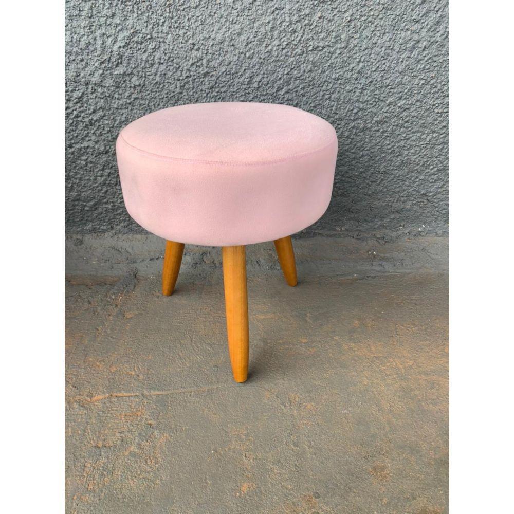 Puff Magnus Redondo Decorativo Pé Palito Suede Rosa Bebê - 2