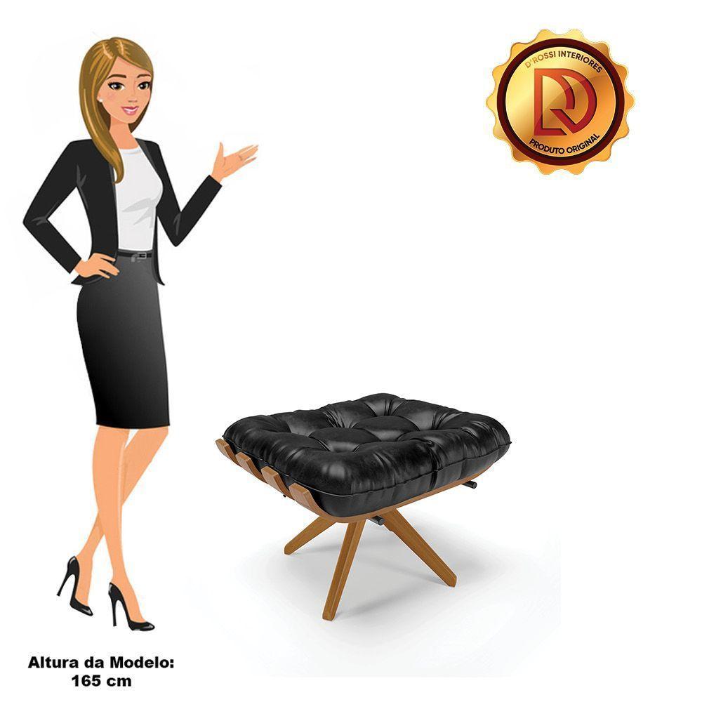 Puff Giratório Costela Corano Preto Base Madeira - 4