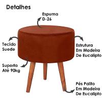 Puff Puf Redondo Pes Palito 44x40cm Suede Terra Cota Mpassos Terra Cota - 5