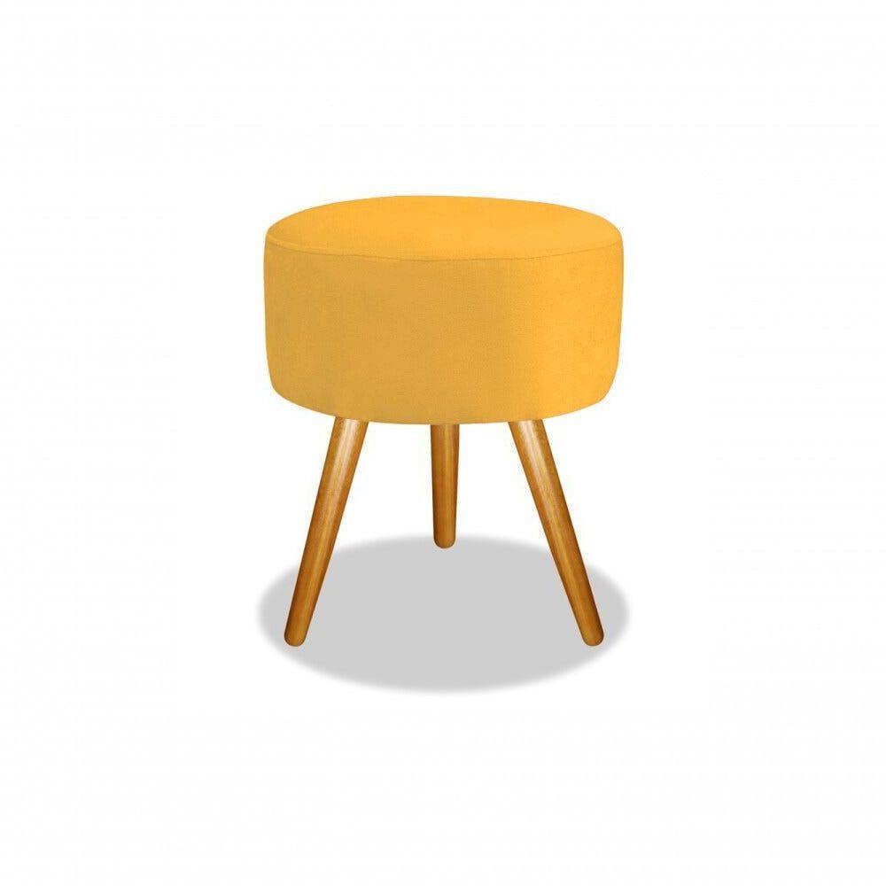 Combo Puff Banqueta Magnus Redondo Amarelo Pés Castanho - 1