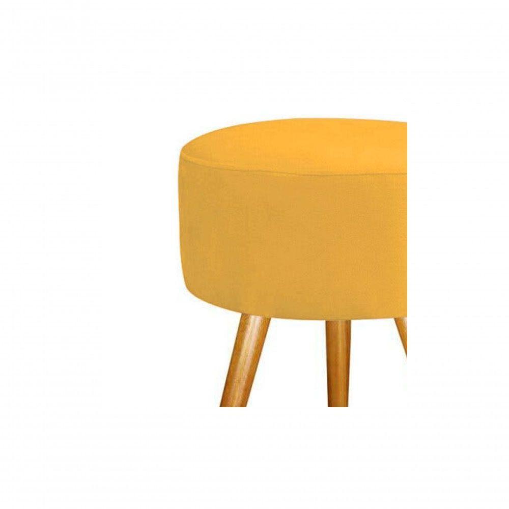 Combo Puff Banqueta Magnus Redondo Amarelo Pés Castanho - 2