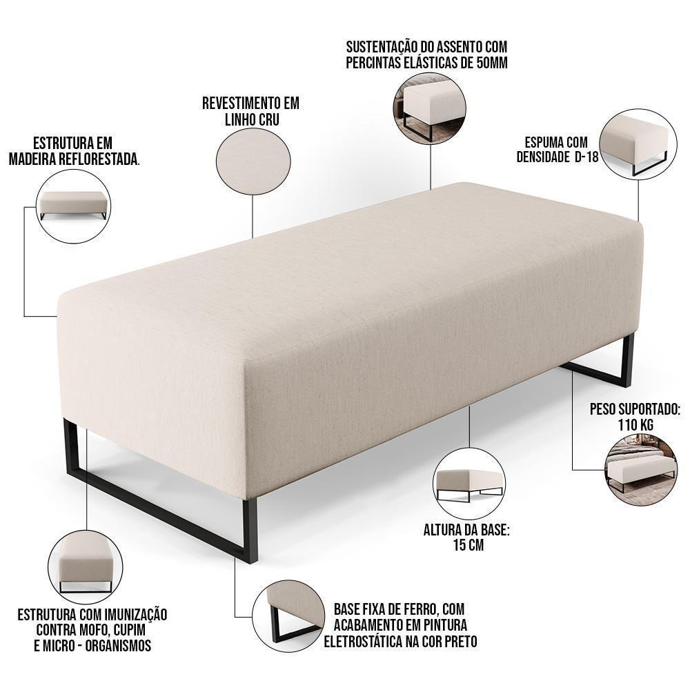 Kit 02 Puffs Bali W01 Base Ferro 120x50 Cm Linho Cru - 6
