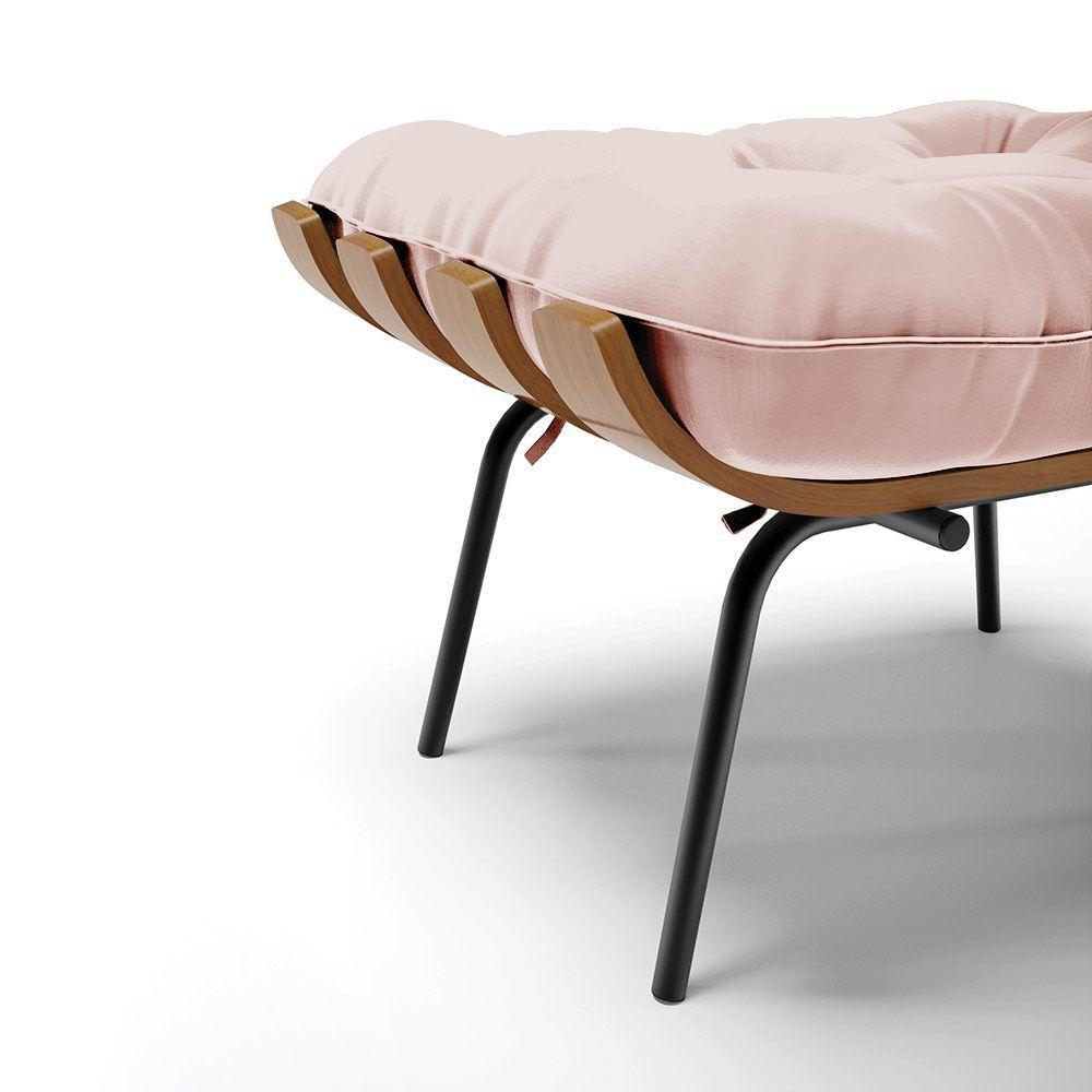 Kit 02 Puffs Costela Veludo Rosê Base Metálica Preto D'Rossi - 4