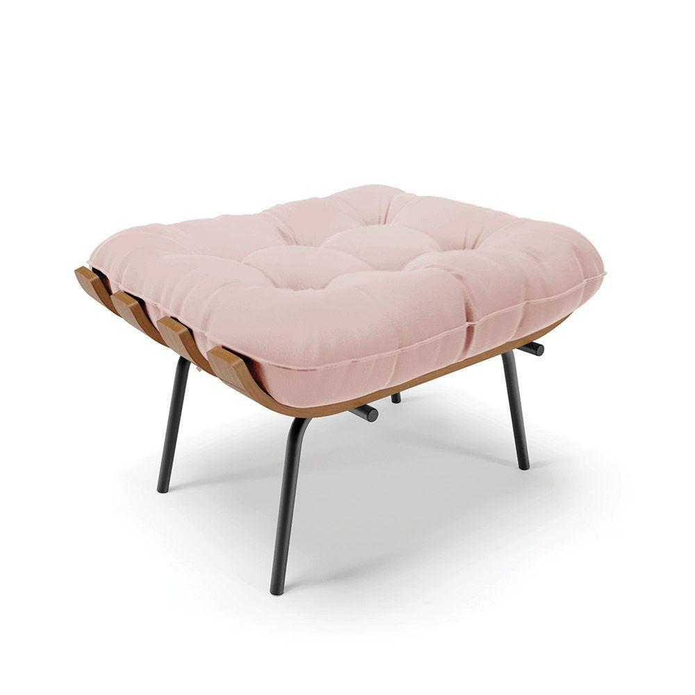 Kit 02 Puffs Costela Veludo Rosê Base Metálica Preto D'Rossi - 6