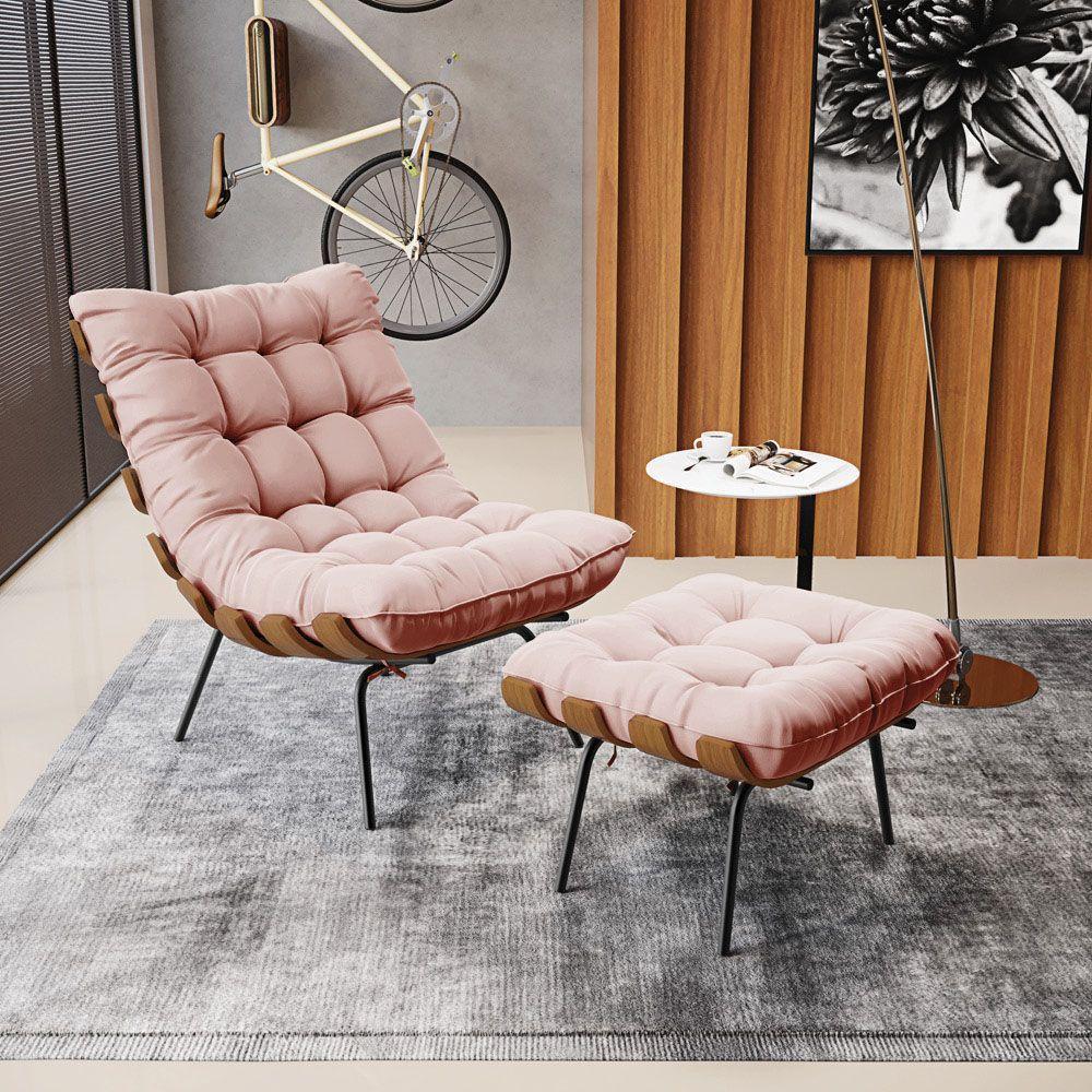 Kit 02 Puffs Costela Veludo Rosê Base Metálica Preto D'Rossi - 8