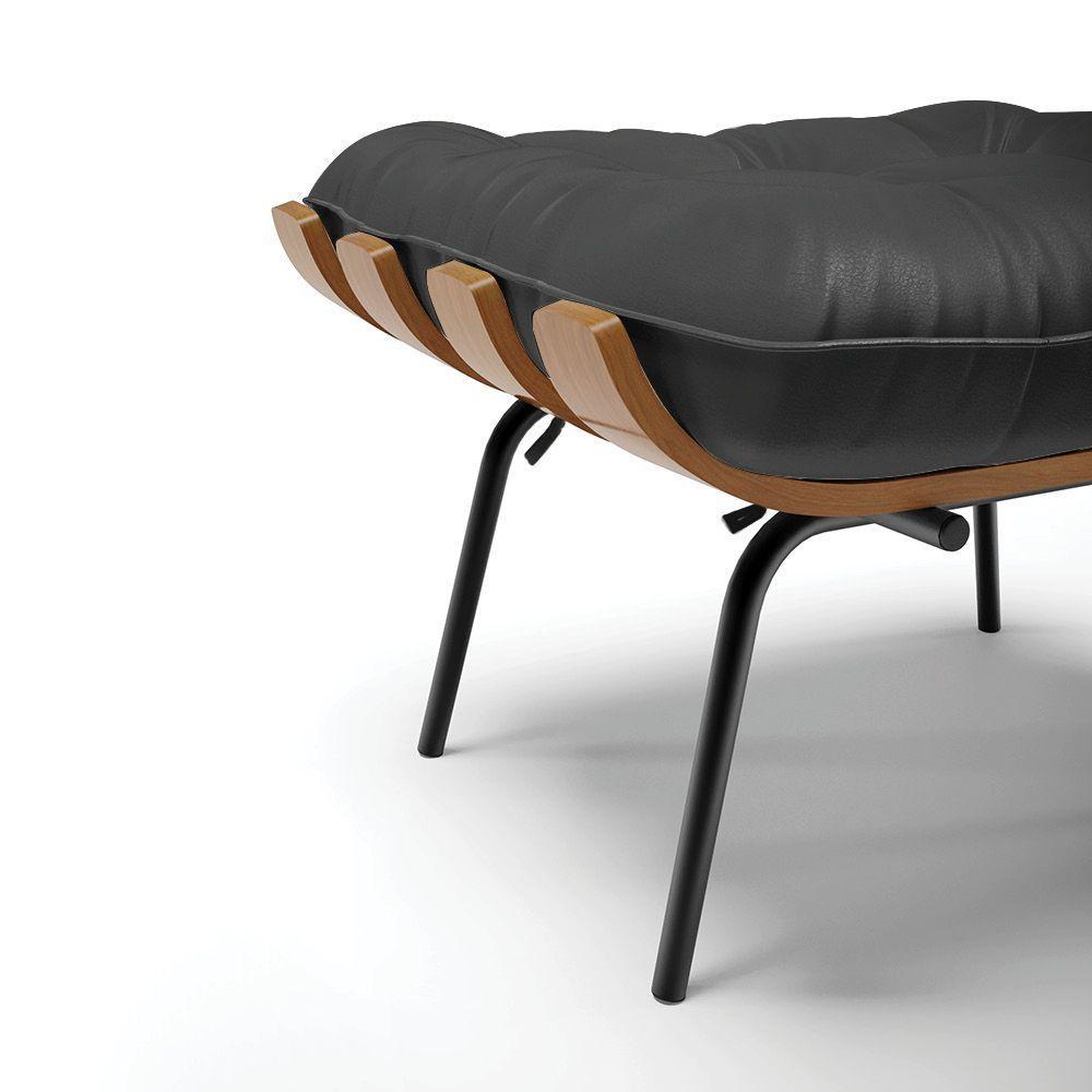 Kit 02 Puffs Costela Corino Base Metálica Preto Preto - 4