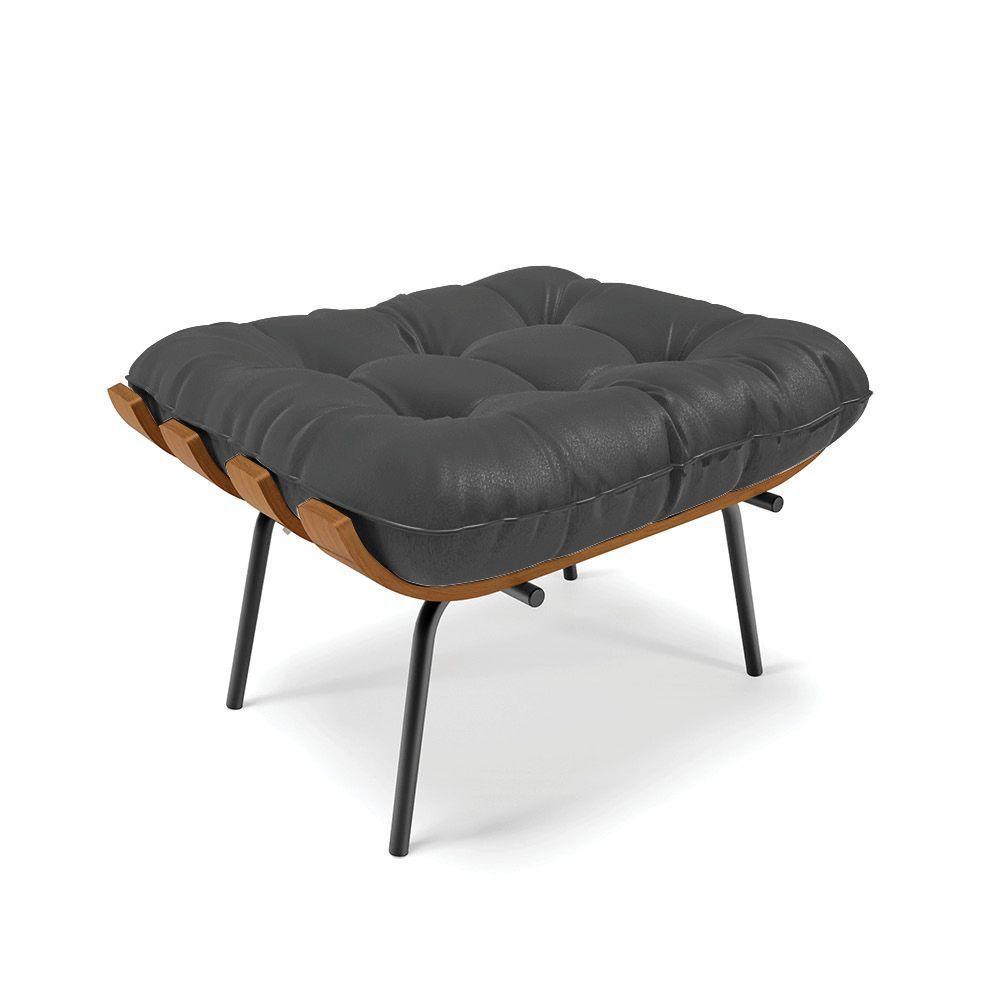 Kit 02 Puffs Costela Corino Base Metálica Preto Preto - 6