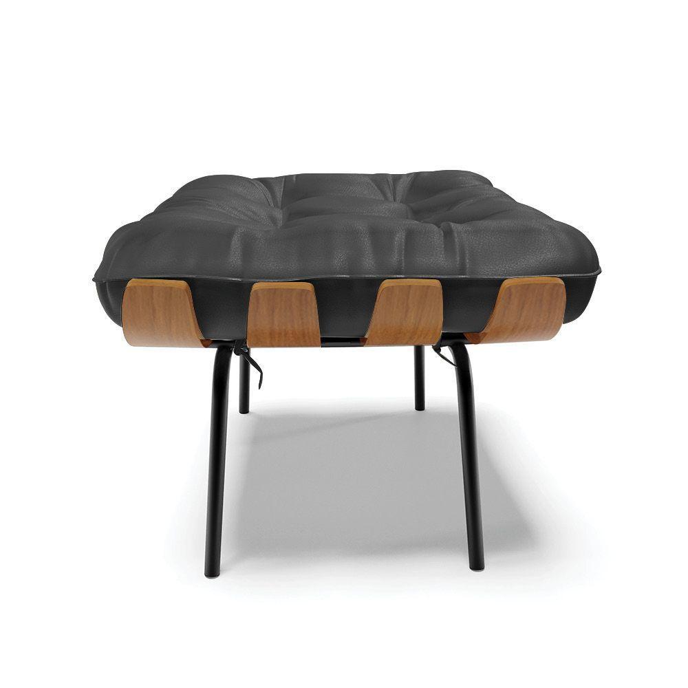 Kit 02 Puffs Costela Corino Base Metálica Preto Preto - 7