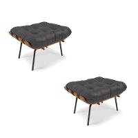 Kit 02 Puffs Costela Corino Base Metálica Preto Preto - 1