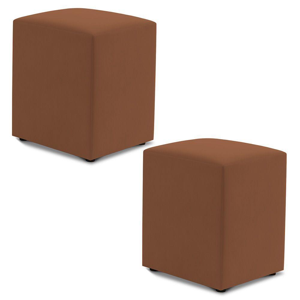 Kit 02 Puffs Decorativos Sala De Estar Quadrado 36x47cm Veludo Terracota - Desk Design - 1