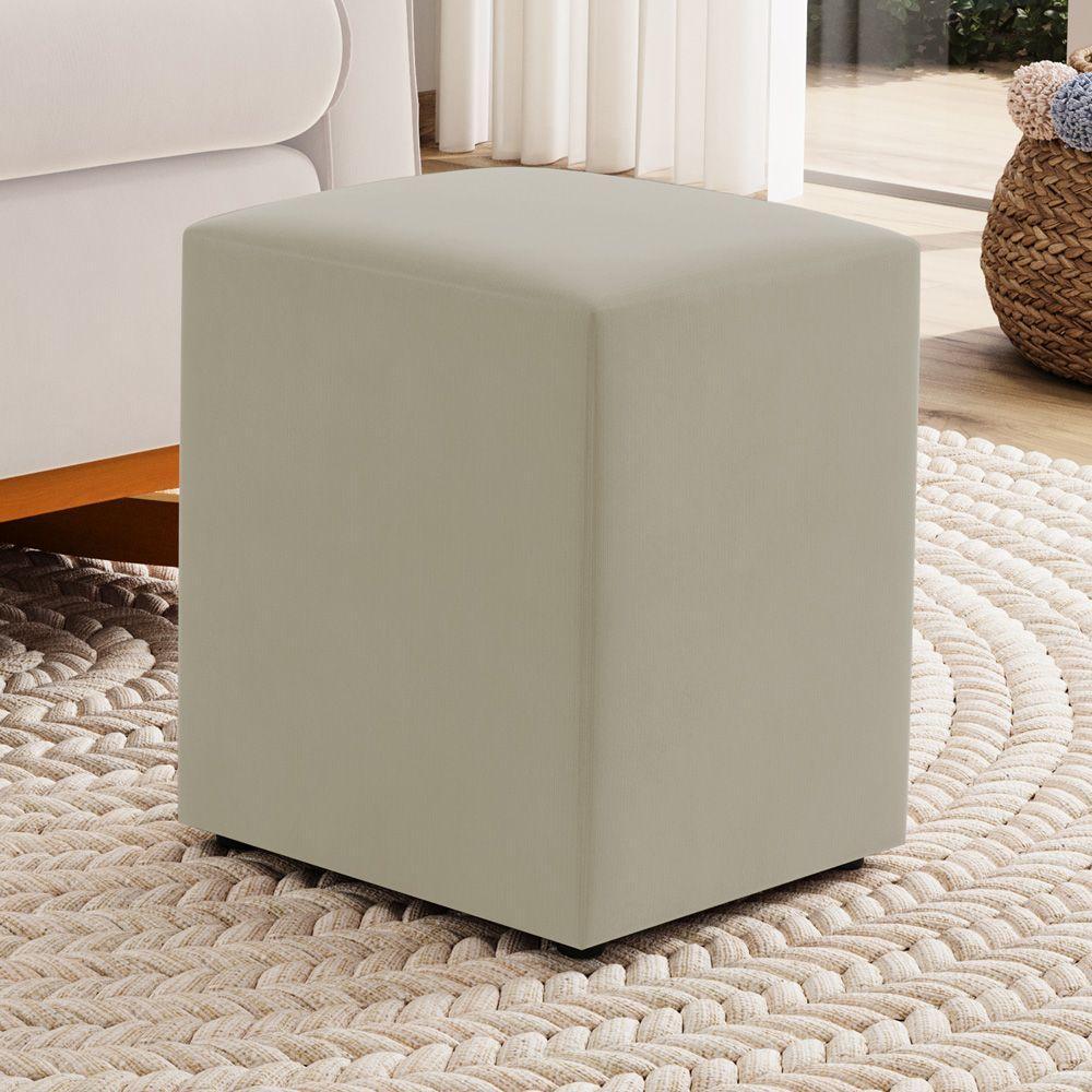 Kit 02 Puffs Decorativos Sala De Estar Quadrado 36x47cm Sintético Bege - Desk Design - 3