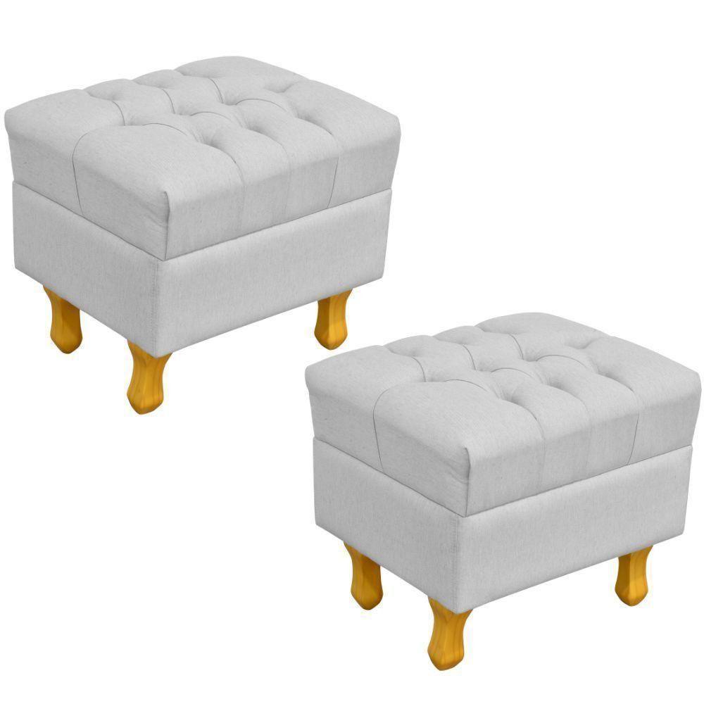 Kit 02 Puffs Decorativos París Luis Xv Capitone Linho Cinza - 1