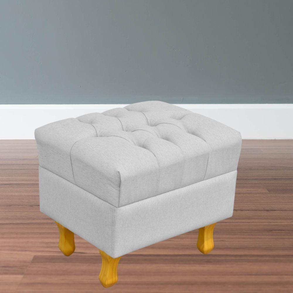 Kit 02 Puffs Decorativos París Luis Xv Capitone Linho Cinza - 3