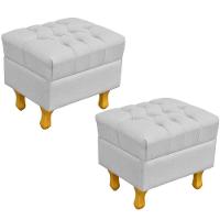 Kit 02 Puffs Decorativos París Luis Xv Capitone Linho Cinza - 1