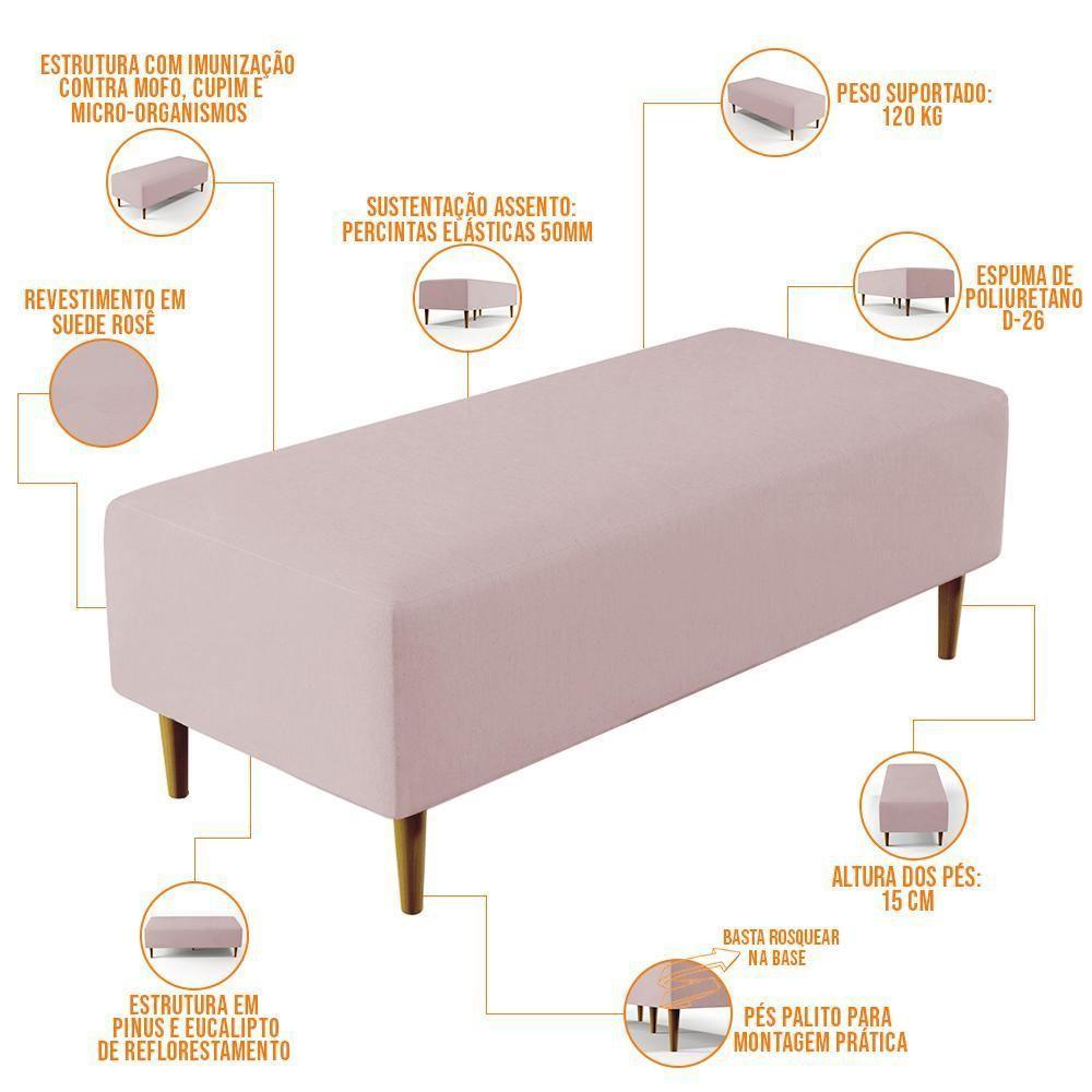 Kit 02 Puffs Bali W01 Pés Palito 120x50 Cm Suede Rosê - 6