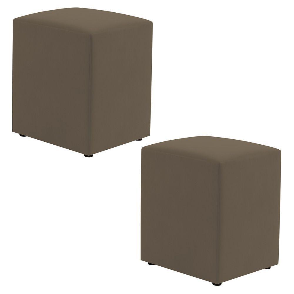 Kit 02 Puffs Decorativos Sala De Estar Quadrado 36x47cm Suede Capuccino - Desk Design - 1