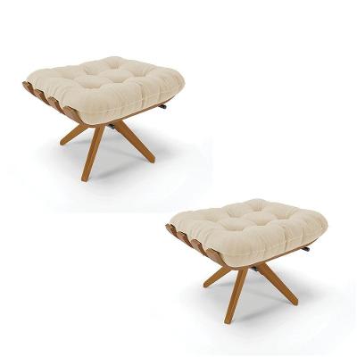 Kit 02 Puffs Giratório Linho Areia Base Madeira - D'rossi