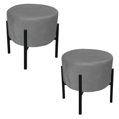 Kit 02 Puffs Iron Suede Base Preto Palito Drossi Grafite
