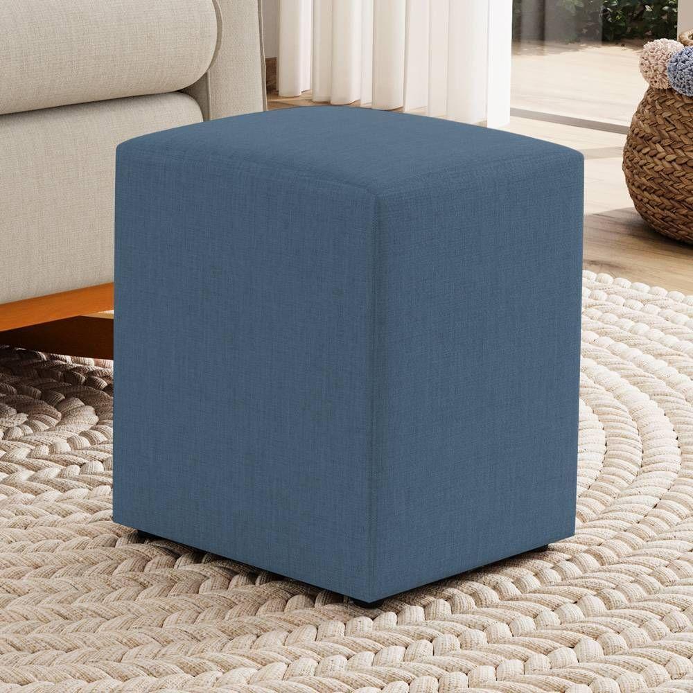 Kit 02 Puffs Decorativos Sala De Estar Quadrado 36x47cm Linho Denim - Desk Design - 5