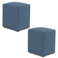 Kit 02 Puffs Decorativos Sala De Estar Quadrado 36x47cm Linho Denim - Desk Design - 1