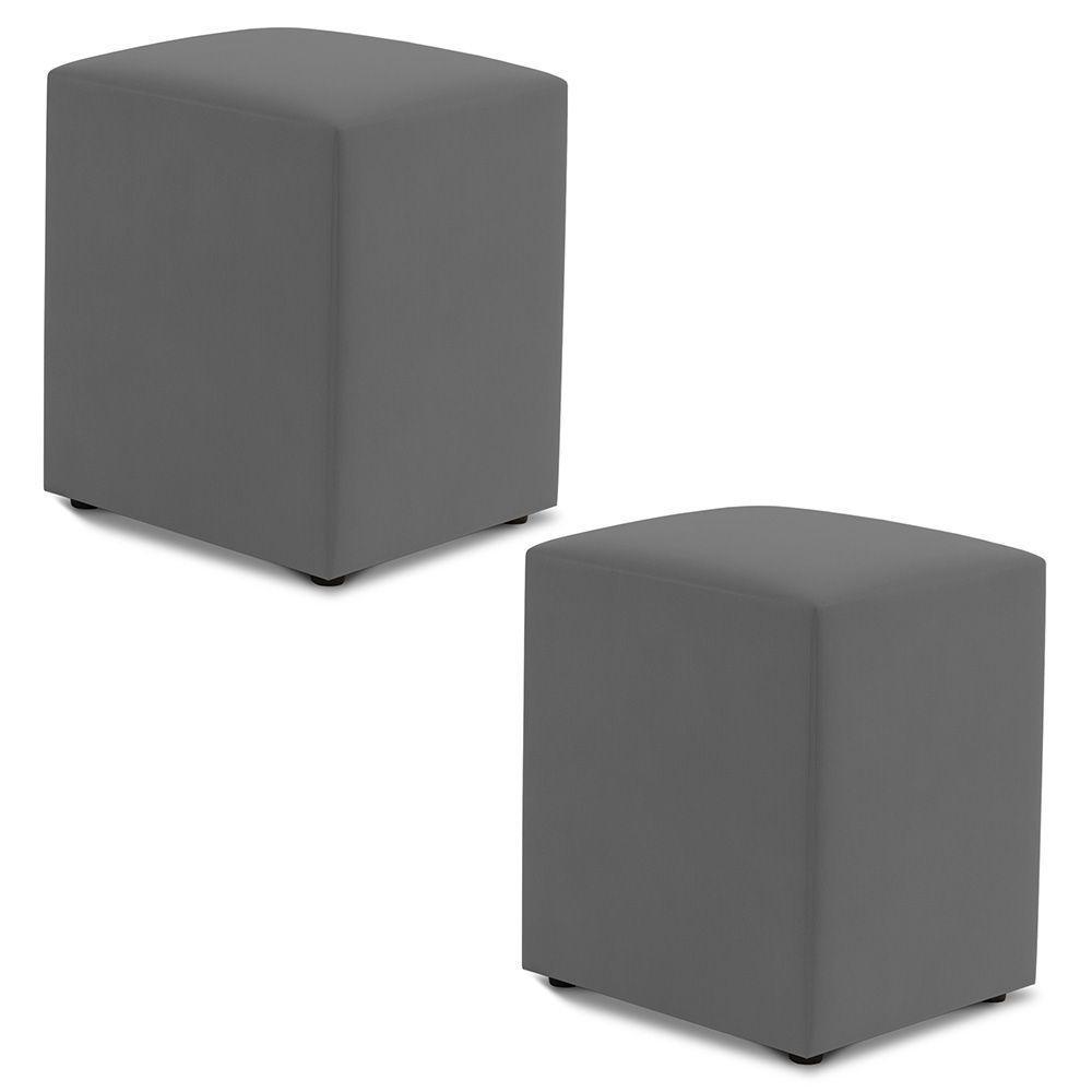 Kit 02 Puffs Decorativos Sala De Estar Quadrado 36x47cm Suede Cinza - Desk Design - 1