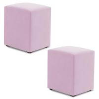 Kit 02 Puffs Decorativos Sala De Estar Quadrado 36x47cm Sintético Rosa Bebê - Desk Design - 1