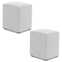Kit 02 Puffs Decorativos Sala De Estar Quadrado 36x47cm Sintético Branco - Desk Design - 1