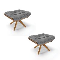 Kit 02 Puffs Giratório Costela Linho Base Madeira Grafite - 1