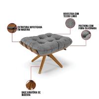 Kit 02 Puffs Giratório Costela Linho Base Madeira Grafite - 3