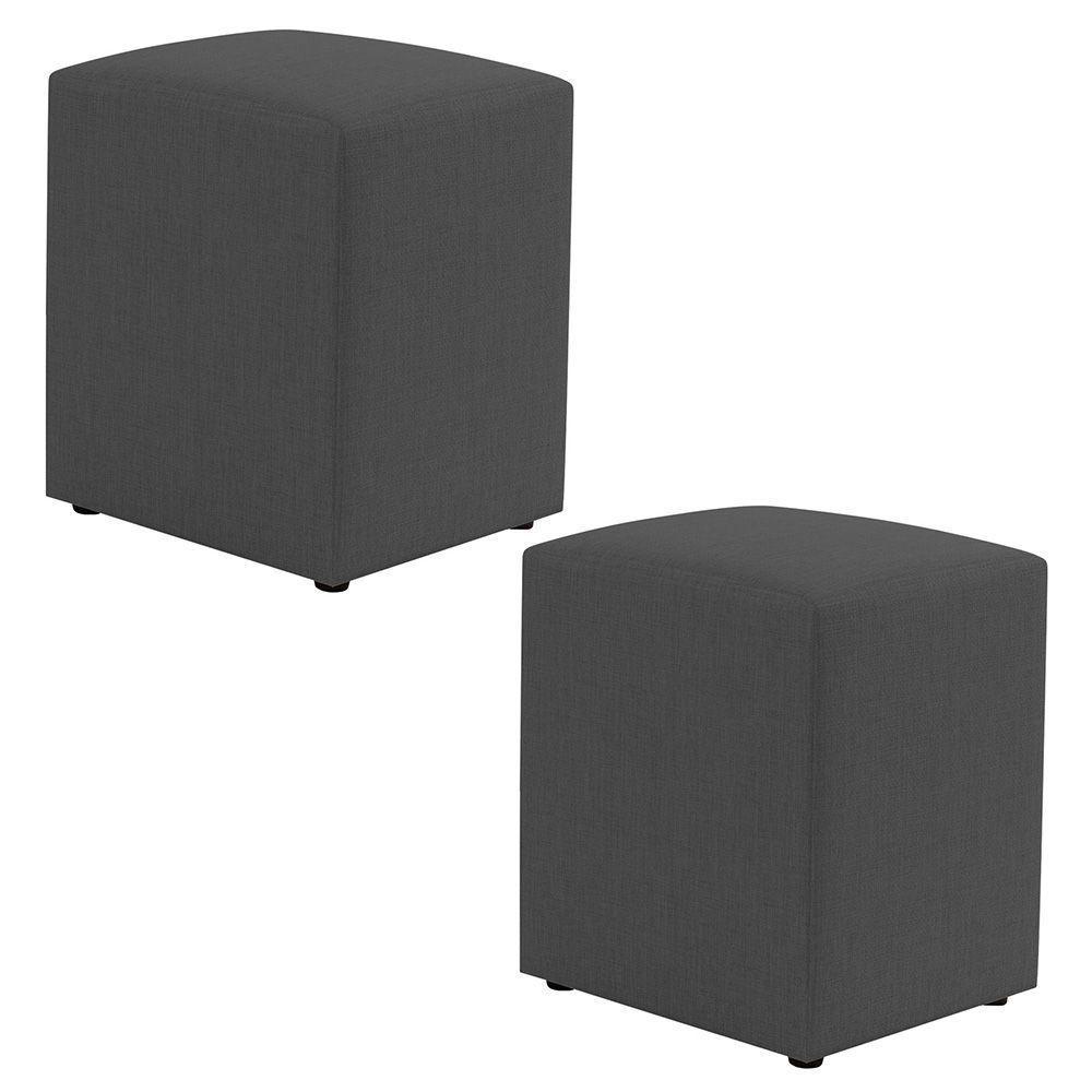 Kit 02 Puffs Decorativos Sala De Estar Quadrado 36x47cm Linho Cinza - Desk Design - 1