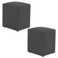 Kit 02 Puffs Decorativos Sala De Estar Quadrado 36x47cm Linho Cinza - Desk Design - 1