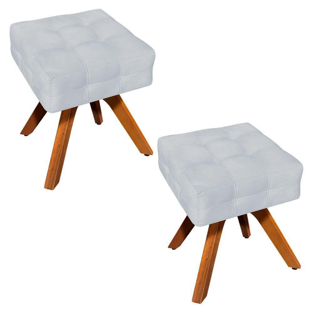 Kit 02 Puffs Giratório Elisa Suede Base Madeira Cinza - 6