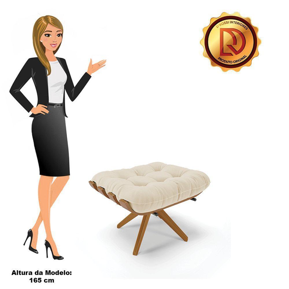 Kit 02 Puffs Giratório Linho Base Madeira - D'rossi Bege - 4