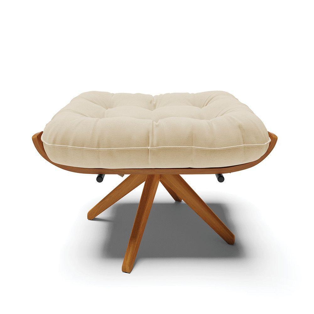 Kit 02 Puffs Giratório Linho Base Madeira - D'rossi Bege - 6