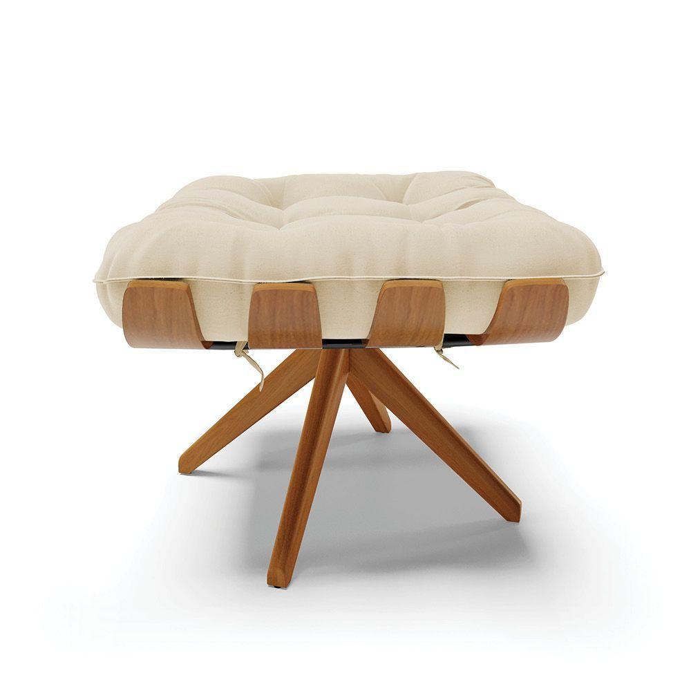 Kit 02 Puffs Giratório Linho Base Madeira - D'rossi Bege - 7