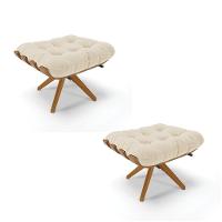 Kit 02 Puffs Giratório Linho Base Madeira - D'rossi Bege - 1