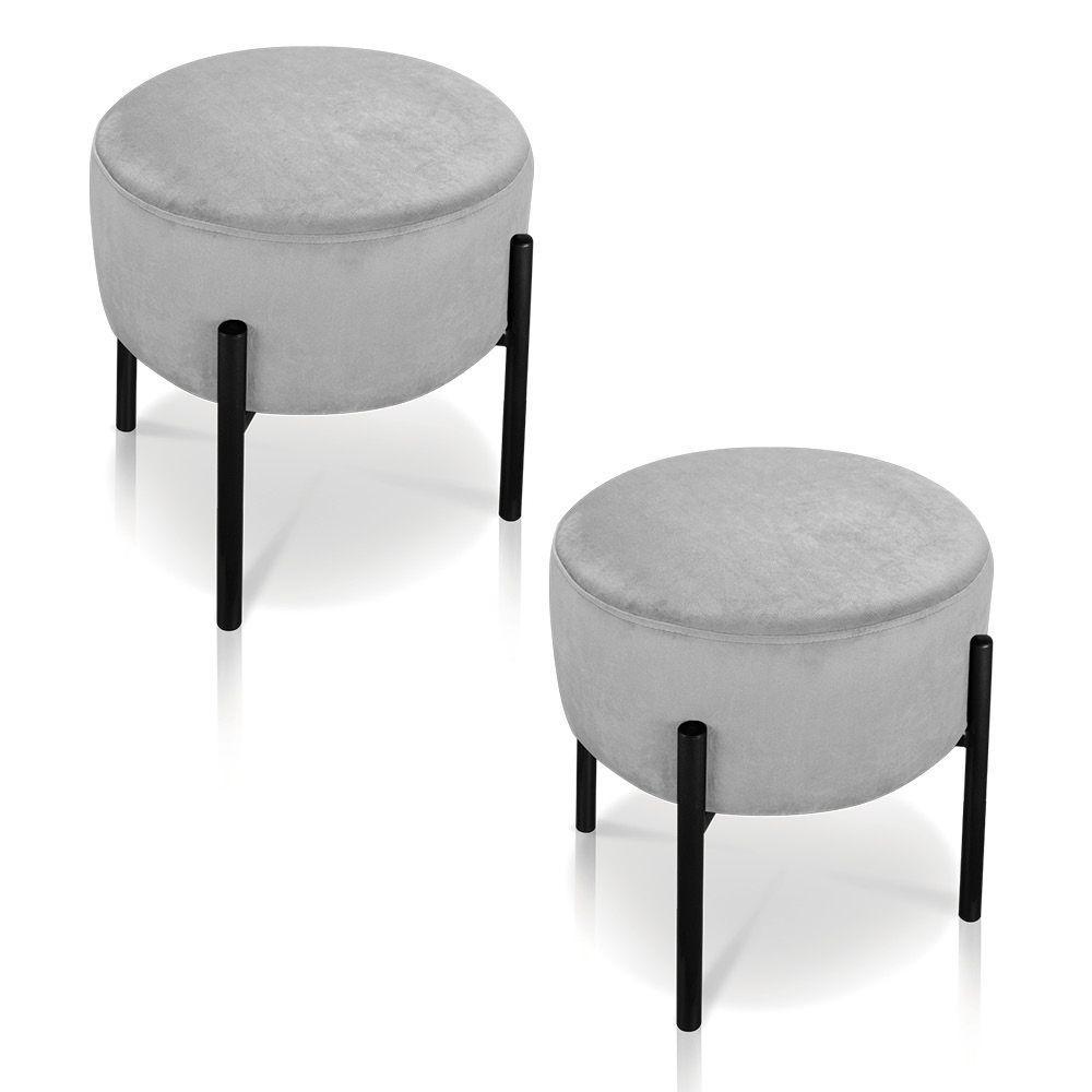 Kit 02 Puffs Iron Suede Cinza Base Palito - 1