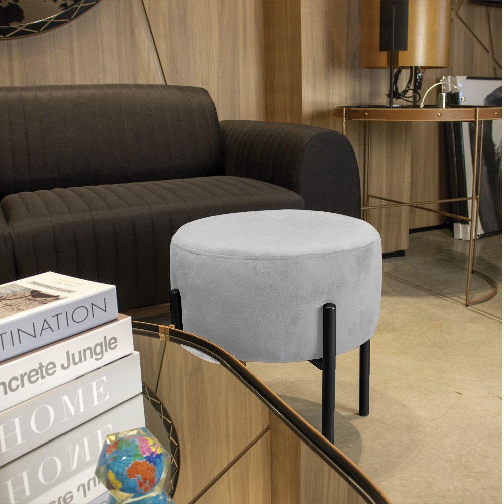 Kit 02 Puffs Iron Suede Cinza Base Palito - 2