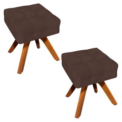 Kit 02 Puffs Giratório Elisa Suede Base Madeira Mm30 Marrom