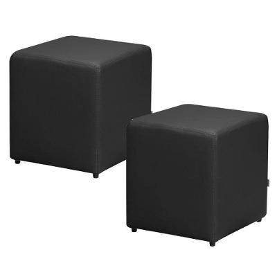 Kit 02 Puffs Quadrado L02 Corino Preto