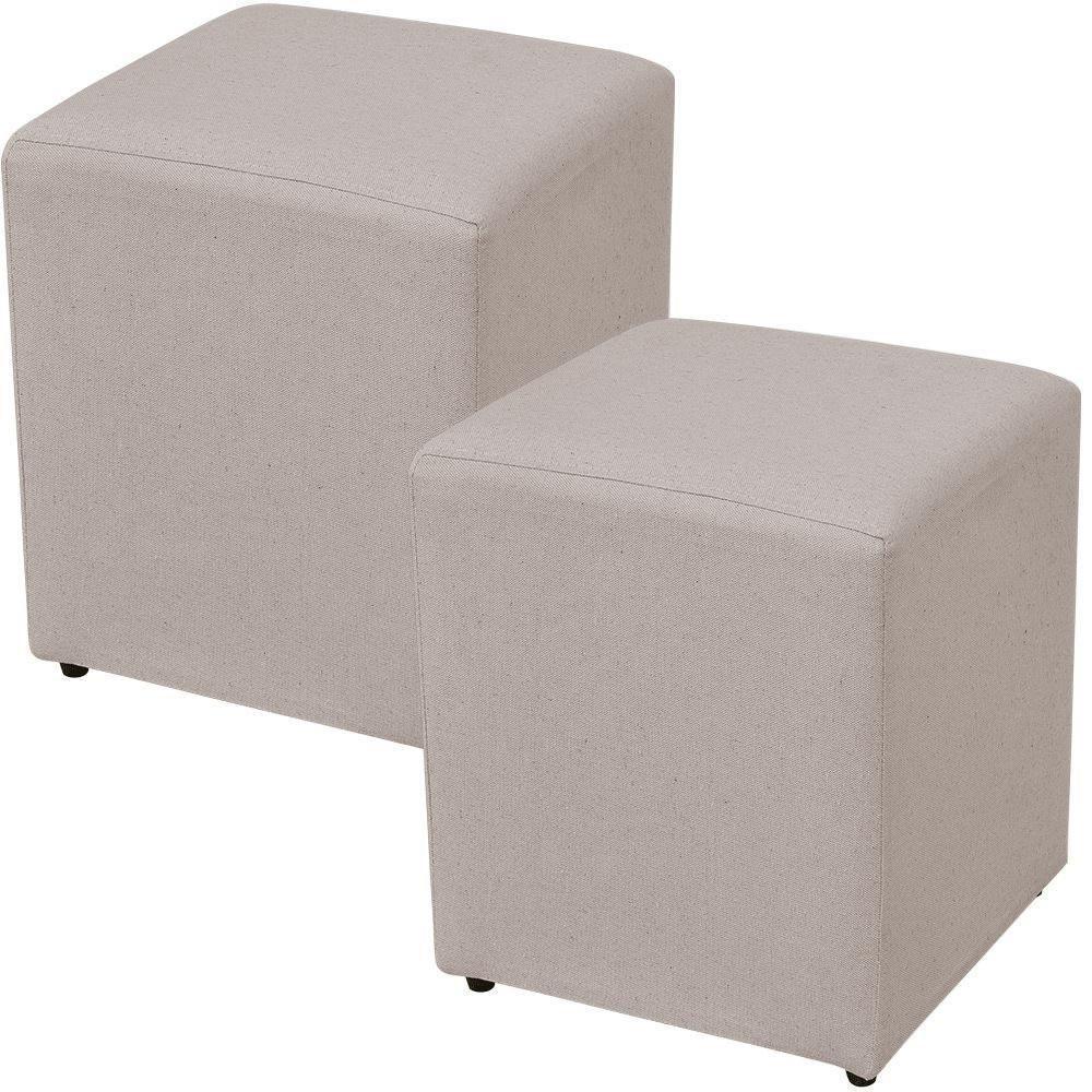 Kit 02 Puffs Quadrado L02 Sala De Estar Linho Bege - 1