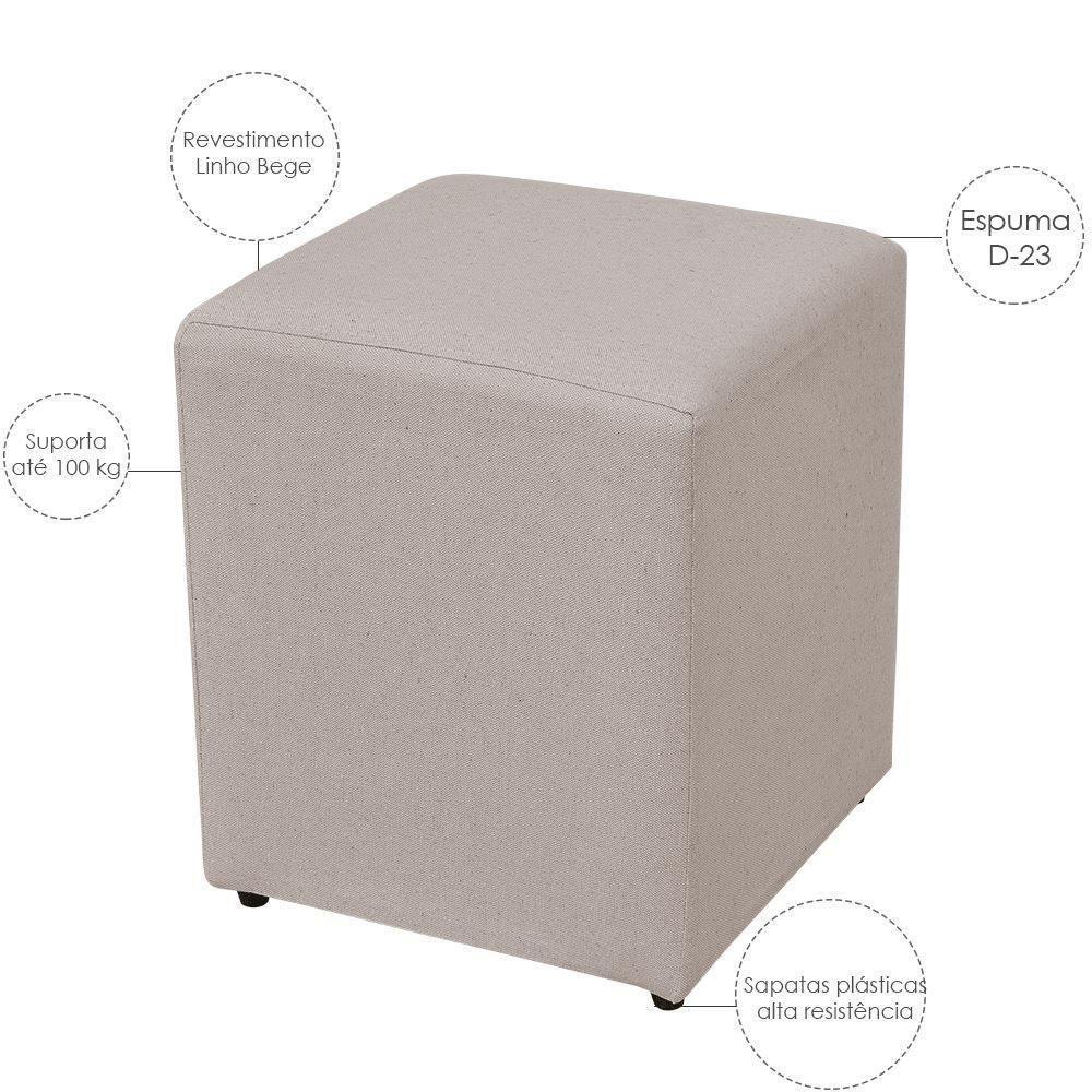 Kit 02 Puffs Quadrado L02 Sala De Estar Linho Bege - 3