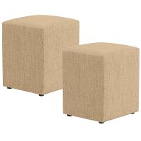 Kit 02 Puffs Quadrado L02 Linho Bege Escuro - 1