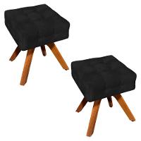 Kit 02 Puffs Giratório Elisa Suede Base Madeira Mm30 Preto - 1