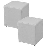 Kit 02 Puffs Quadrado L02 Sala De Estar Linho Cinza - 1