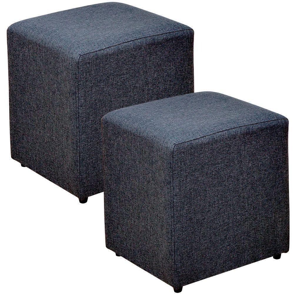 Kit 02 Puffs Quadrado L02 Sala De Estar Linho Chumbo - 1