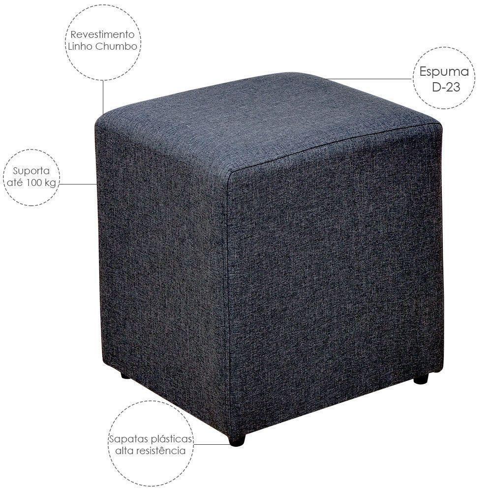 Kit 02 Puffs Quadrado L02 Sala De Estar Linho Chumbo - 4