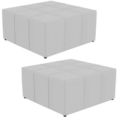 Kit 02 Puffs Quadrado Milano 90x90cm W01 Linho Cinza